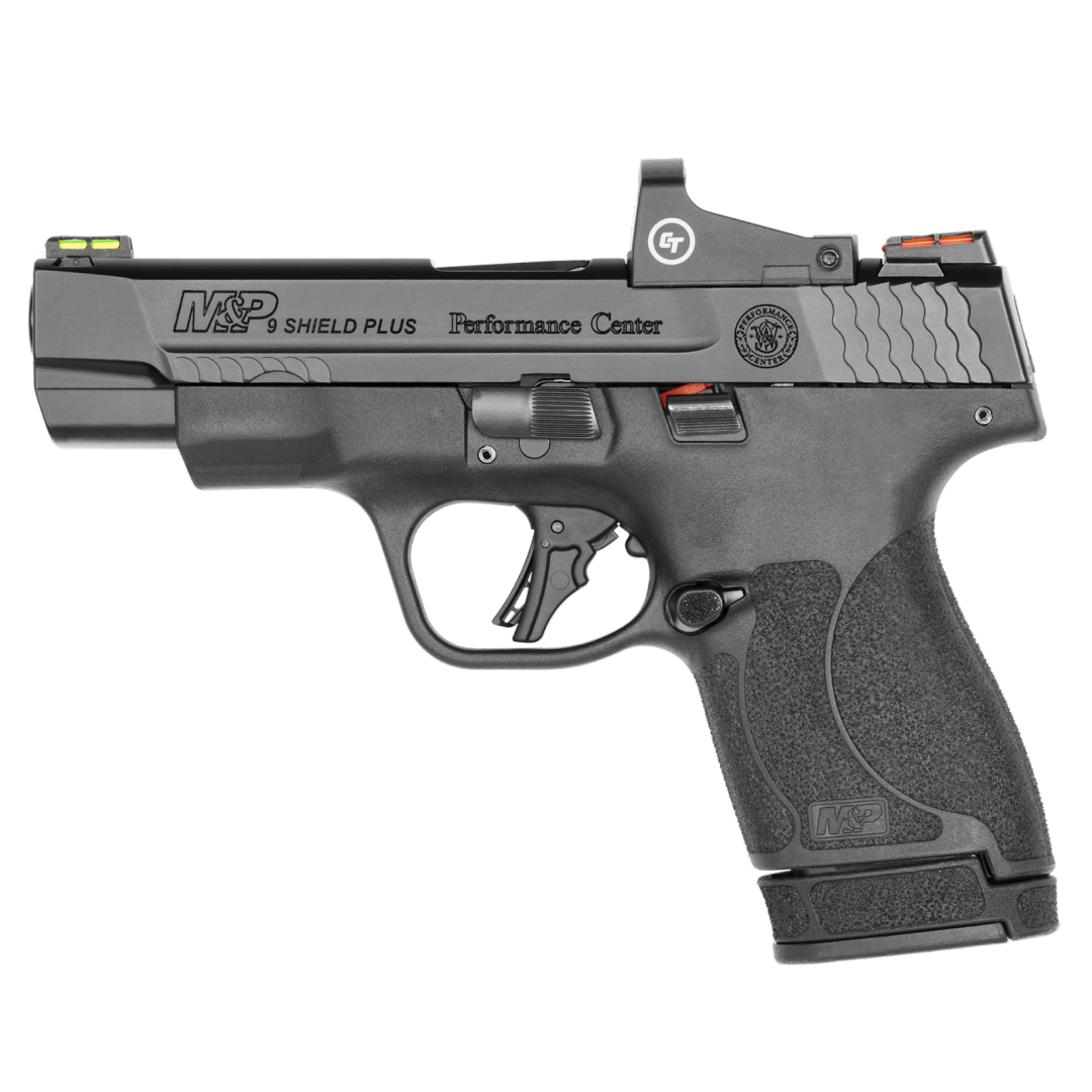 pc m&p 9 shield plus fiber optics sights w/ct red dot optic no thumb safety blk 9mm luger 4in 10/13rnd