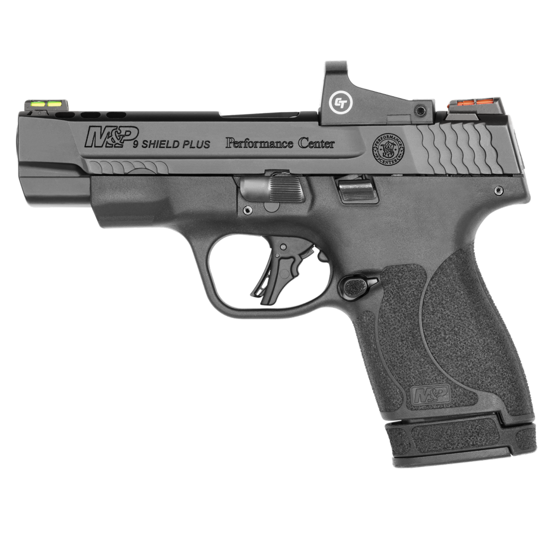 pc m&p 9 shield plus fiber optics sights ported w/ct red dot optic no thumb safety blk 9mm luger 4in 10/13rnd