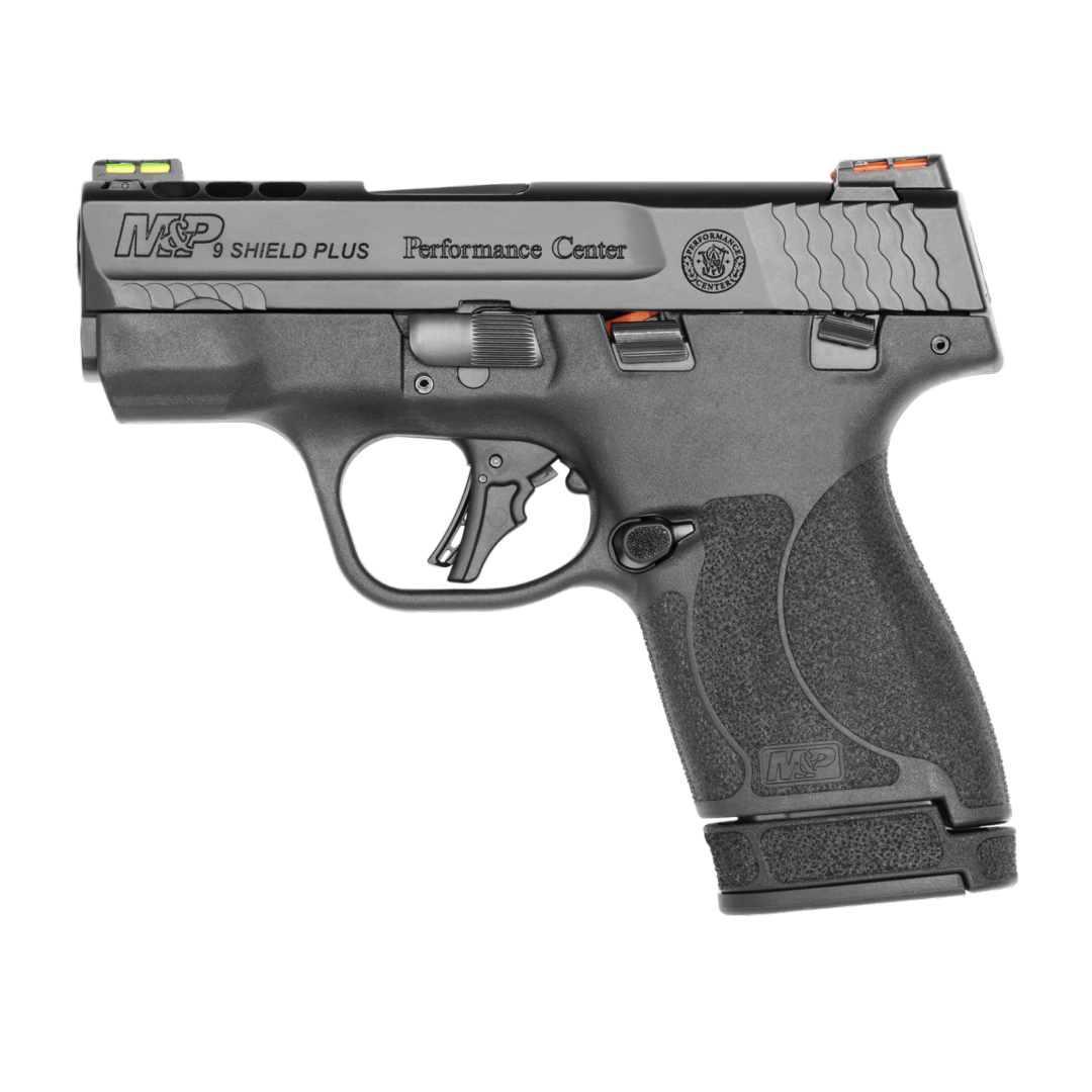 pc m&p 9 shield plus fiber optics sights ported thumb safety blk 9mm luger 3.1in 10/13rnd