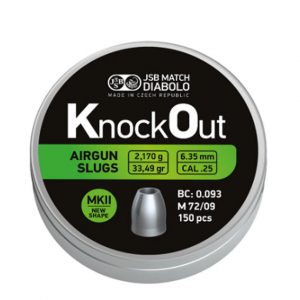 JSB Knockout .251 6.37 mm 33.4 Grain Slugs 150 Pack