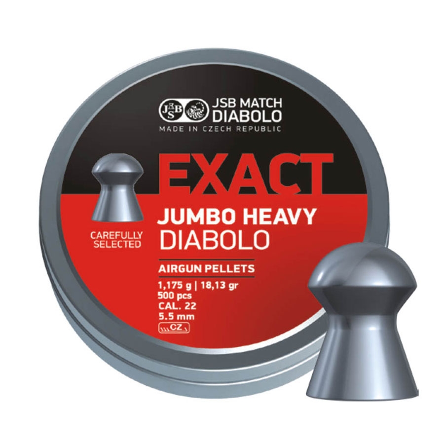 JSB Exact Jumbo Heavy .22 5.52 mm 18.13 Grain Pellets 500 Pack