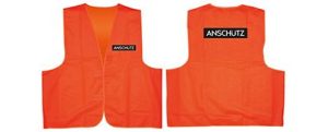ANSCHÜTZ orange signal vest front and back, front zip and brand logos, sizes L and XXL