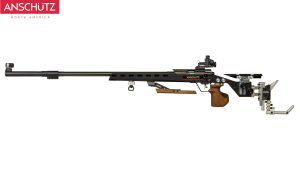 Complete side-profile of ANSCHÜTZ 54.30L left-handed .22 LR 1918L Precise walnut grip