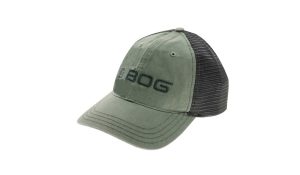BOG R111 mesh-back trucker cap in loden green with black mesh back on white background