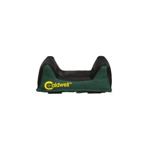 Caldwell wide benchrest front support bag, filled, black and green leather and cloth