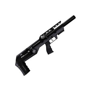 Complete black FX Leopard Composite Compact 500mm air rifle on white background