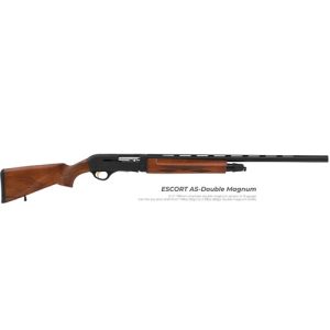 Complete butt-to-muzzle side view of Hatsan Escort AS Double Magnum walnut-stock 12 gauge 28 inch right-hand shotgun