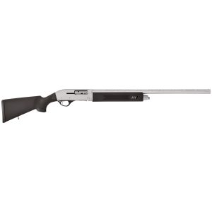 Full-length right-handed Hatsan Escort PS Marine 12-gauge 28-inch semi-automatic shotgun with black stock and silver action