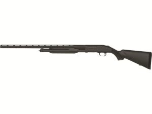 Full butt-to-muzzle Mossberg 500 left-handed black synthetic 12 gauge 28 inch field shotgun