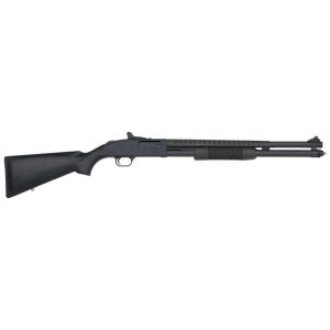 Complete Mossberg 590 Persuader 12 gauge 20-inch black synthetic shotgun with extended magazine and heat shield
