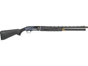 Complete butt-to-muzzle Mossberg 940 JM Pro black and gold 24-inch 12-gauge competition shotgun