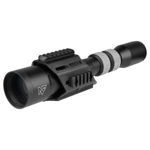 Nightforce CFS 6-36x50 F1 configurable spotting scope with accessory cage kit, full angled product view