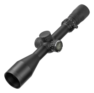 Nightforce NX6 4-24x50 black riflescope, complete angled product photograph