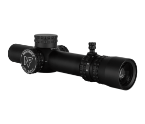 Nightforce NX8 1-8x24 F1 black riflescope, angled complete-product view