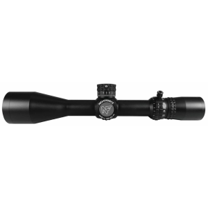 Nightforce NX8 4-32x50 F1 black riflescope shown in complete side view