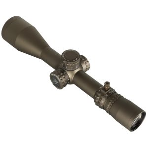 Nightforce NX8 4-32x50 F1 riflescope in Flat Dark Earth, complete angled exterior