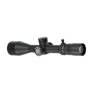 Nightforce NX8 4-32x50 F1 black riflescope, complete angled exterior view