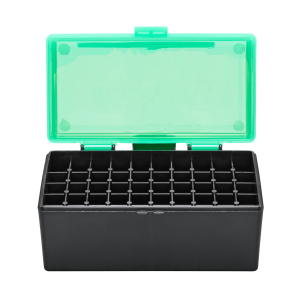 RCBS .44 Special Magnum 50-round plastic ammunition storage box translucent green lid black tray