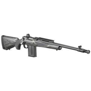 Ruger Gunsite Scout 6803 .308 Winchester black laminate rifle, complete angled view from buttstock to muzzle