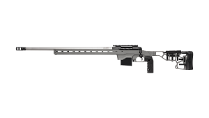 Savage Arms 110 Elite Precision right-hand with grey MDT ACC chassis and stainless barrel full view